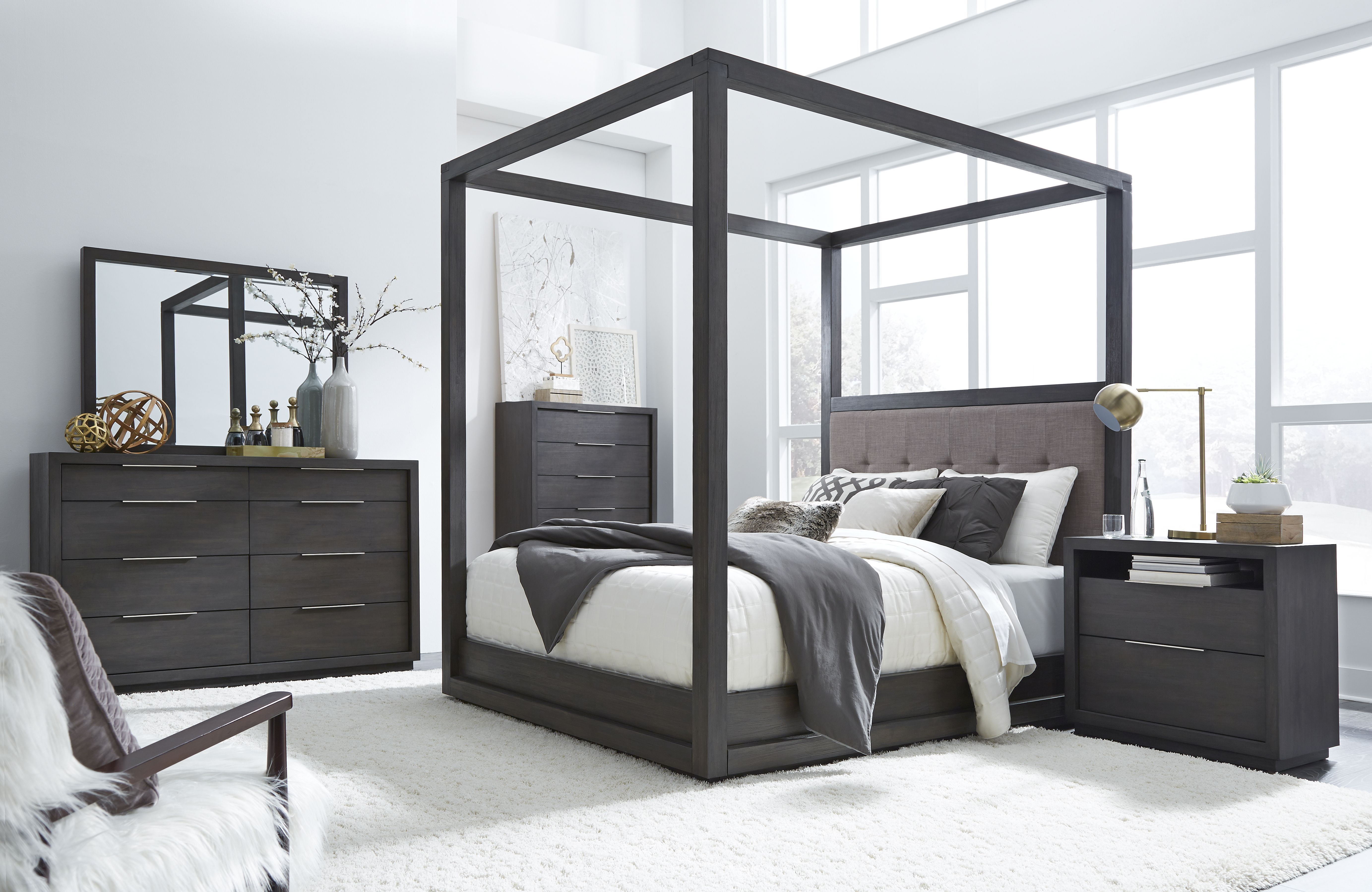 Outbound 6pc E King Canopy Bed 2 Nightstand Dresser Mirror Chest Set In Weathered Grey Walmart Com Walmart Com