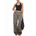 thumbnail image 2 of Low Rise Baggy Pants for Women Adjustable Waisted Wide Leg Boyfriend Pants Vintage Straight Loose Trousers Dark Gray S, 2 of 9