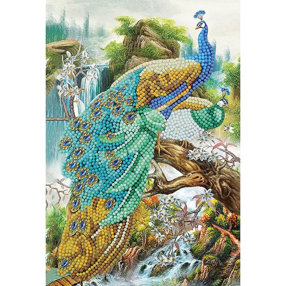 Crystal Art Diamond Painting Notebook - Peacock Waterfall Notebook Kit - Create a Sparkling Notebook Cover using Crystals - For ages 8 and up