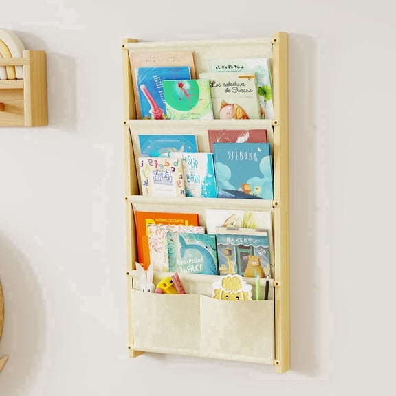 Wood 4-Tier Wall Mounted Bookshelf – Floating shelves Book Shelf For Bedrooms,Hanging Bookcase Organizer For Books, Small Bookshelf