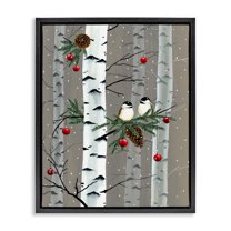 Stupell Industries Birds and Holiday Ornaments Birch Tree Forest Jet Black Framed Floating Canvas Wall Art, 24x30, by Grace Popp