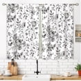 thumbnail image 3 of Black White Flower Small Kitchen Curtains Vintage Floral Plant Window Treatment Spring Botanical Cafe Short Window Curtains for Bathroom Dining Laundry Room Tier Treatment Drapes 27.5x39 inch, 3 of 6