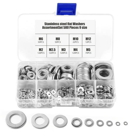 

GUSTVE 684Pcs Flat Washer Stainless Steel Washers Assorted M2 M2.5 M3 M4 M5 M6 M8 M10 M12 Metal Washers O-rings Washers Kit 9 Sizes Sealing Ring Washers Set for Home Factories Repair