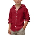 thumbnail image 3 of Shadoumai Boys Linen Shirt Long Sleeve Half Button Down Hooded Shirts Lightweight Summer Beach Tee Tops Kids Cotton Linen Hoodie, 3 of 6