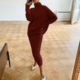 thumbnail image 2 of Women's Two Piece Knit Matching Outfits Crew Neck Long Sleeve Top and Pants Solid Color Slim Fit Fall Sets (Wine S), 2 of 6