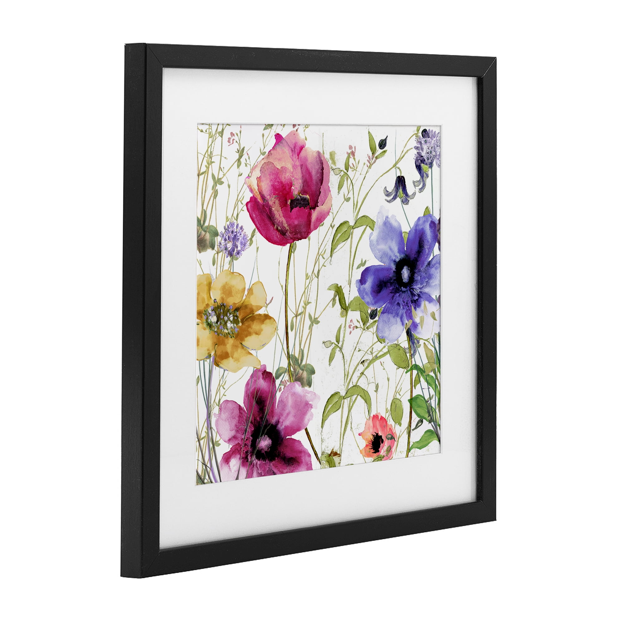 Botanical Spring Garden Blooms Black Framed Print Under Glass, design by Sasha