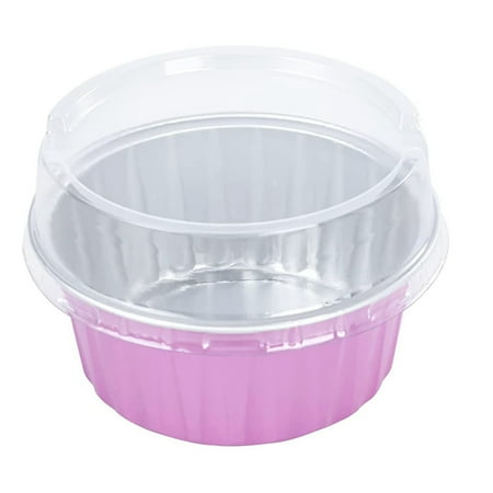 

Dessert Cups with Lids Aluminum Foil Mini Cupcake Liners with Lids Muffin Liners Disposable Cupcake Holder Pink