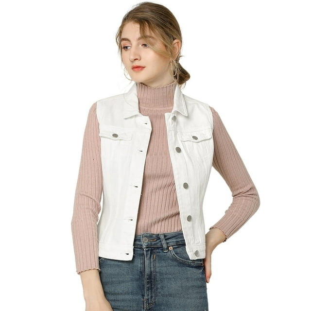 INSPIRE CHIC Women's Washed Chest Flap Pockets Single Breasted Denim Vest