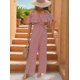 thumbnail image 4 of Plisados A Rayas para Mujer, Elegantes, de Verano, con Tirantes y Pantalones de Pierna , . Vino Tinto XL, 4 of 7