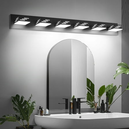 VEVOR 6-Light LED Modern Vanity Light Fixtures,40.35-Inch,Black Finish Bathroom Wall Lighting Fixture Over Mirror, with IP44 Waterproof, for Bathroom, Living Room, Bedroom, Hallway, Cool White 6000K