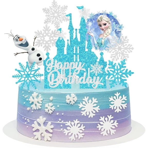 8 Pcs Cute-Frozen Anime Birthday Cake Toppers, Snow Theme Princess Cake Decorations for Ice Party Supplies