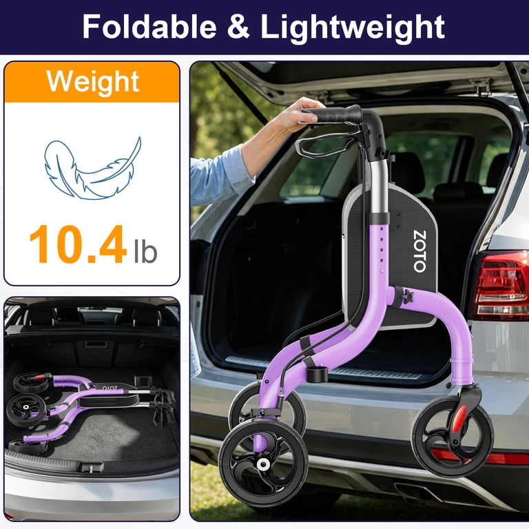 Walk Q+ JOY FOOT Sサイズ 3個セット ZOTO Lightweight 3-Wheel Walker for Seniors, Foldable Rollator