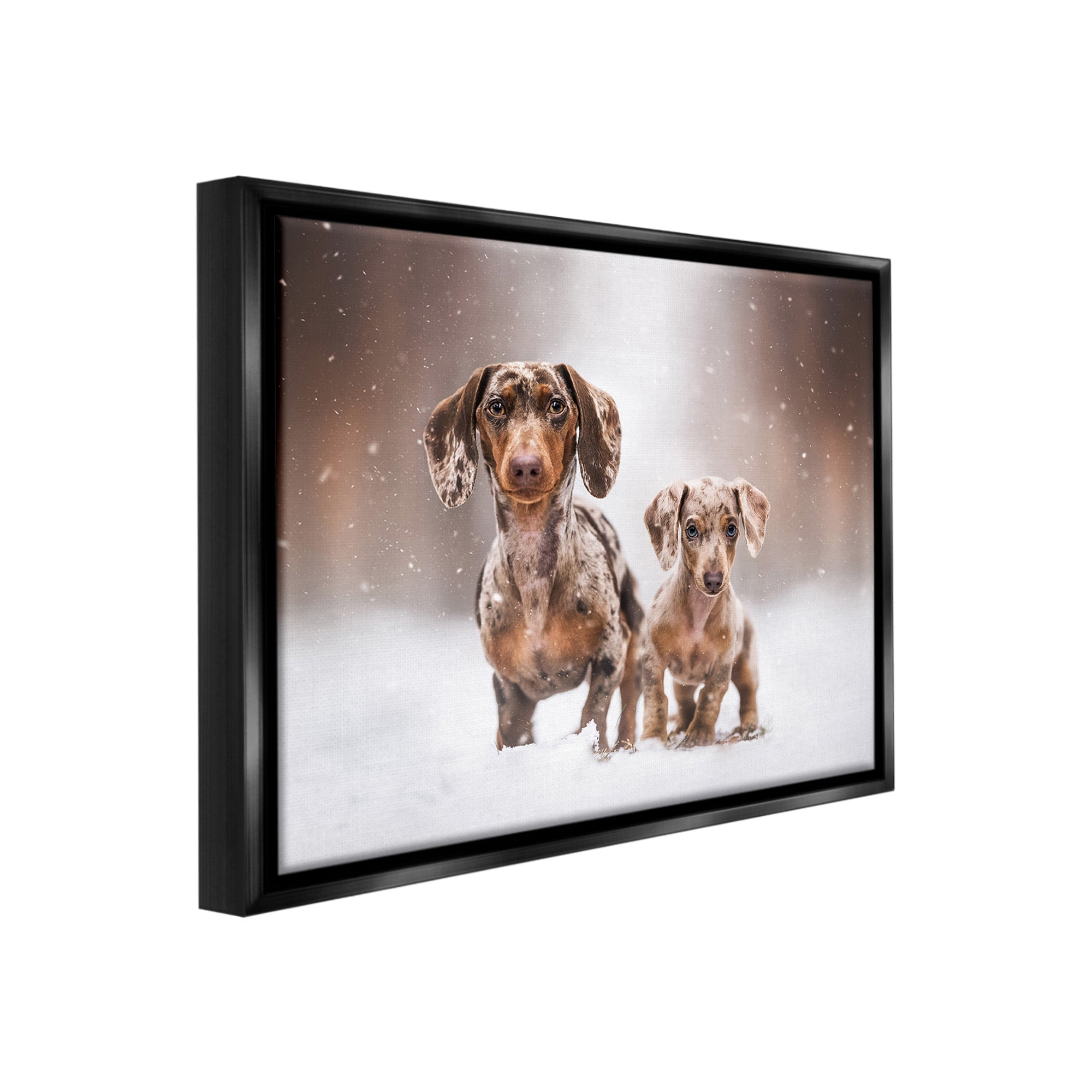 Stupell Industries Playing Puppies in Snow Animals & Insects Painting Black Floater Framed Canvas Art Print Wall Art, 21 x 17