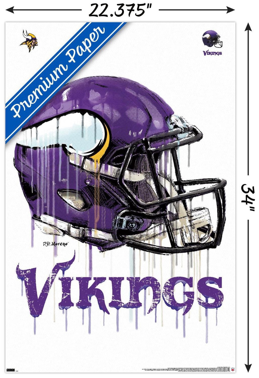 NFL Minnesota Vikings - Drip Helmet 20 Wall Poster, 22.375" x 34" Framed