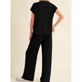 thumbnail image 5 of Women'S Two-Piece Casual Ribbed Knit Short-Sleeved Top, Wide-Leg Pants, Home Wear, Travel Sportswear Black M, 5 of 6