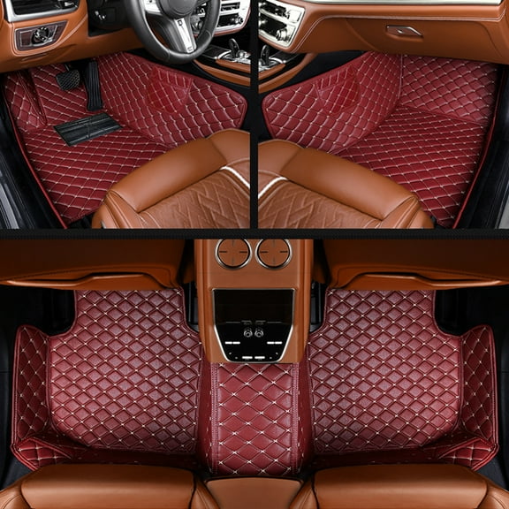 Leadwolf Car Floor Mats for Toyota RAV4 2013-2018 XA40 Full Coverage All Weather Protection Non-Slip PU Leather Floor Carpet with Packet Wine Red