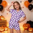 thumbnail image 2 of KPOPLK Halloween Pajamas for Girl Teen Satin Silk Pjs Short Sleeve Button Down Shirt and Shorts Set Sleepwear,Size 2-3 Years, 2 of 5