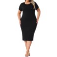 thumbnail image 1 of Vestido Bodycon de Talla Grande para Mujer Agnes Orinda, Cuello Redondo, Manga Corta, Con Abertura en la Parte Posterior, Estilo Casual, Midi, Vestidos de Camiseta 3X Negro, 1 of 6