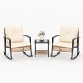 thumbnail image 2 of MOALCOFER 3-Piece Rattan Outdoor Rocking Chair Bistro Set with Thick Beige Cushions & 2-Tier Coffee Table, Weather-Resistant Patio Furniture for Porch, Balcony, Backyard & Garden, 2 of 7