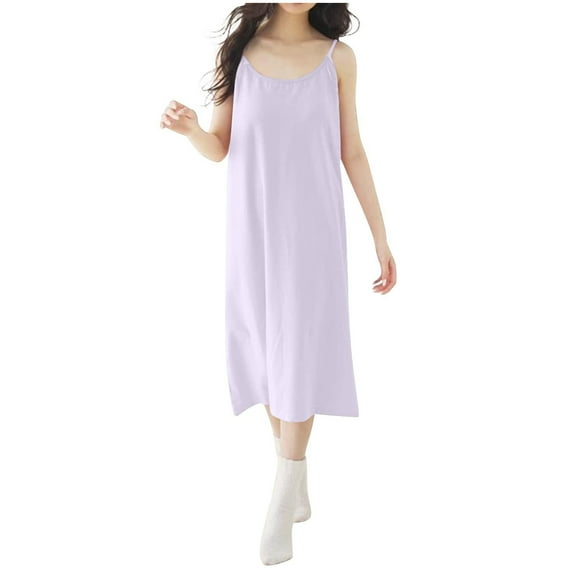 Fewfanhot Women's Sleeveless Nightgown with Built-in Bra, Camisole Slip Sleep Dress, Supportive and Comfortable Long Sleepwear