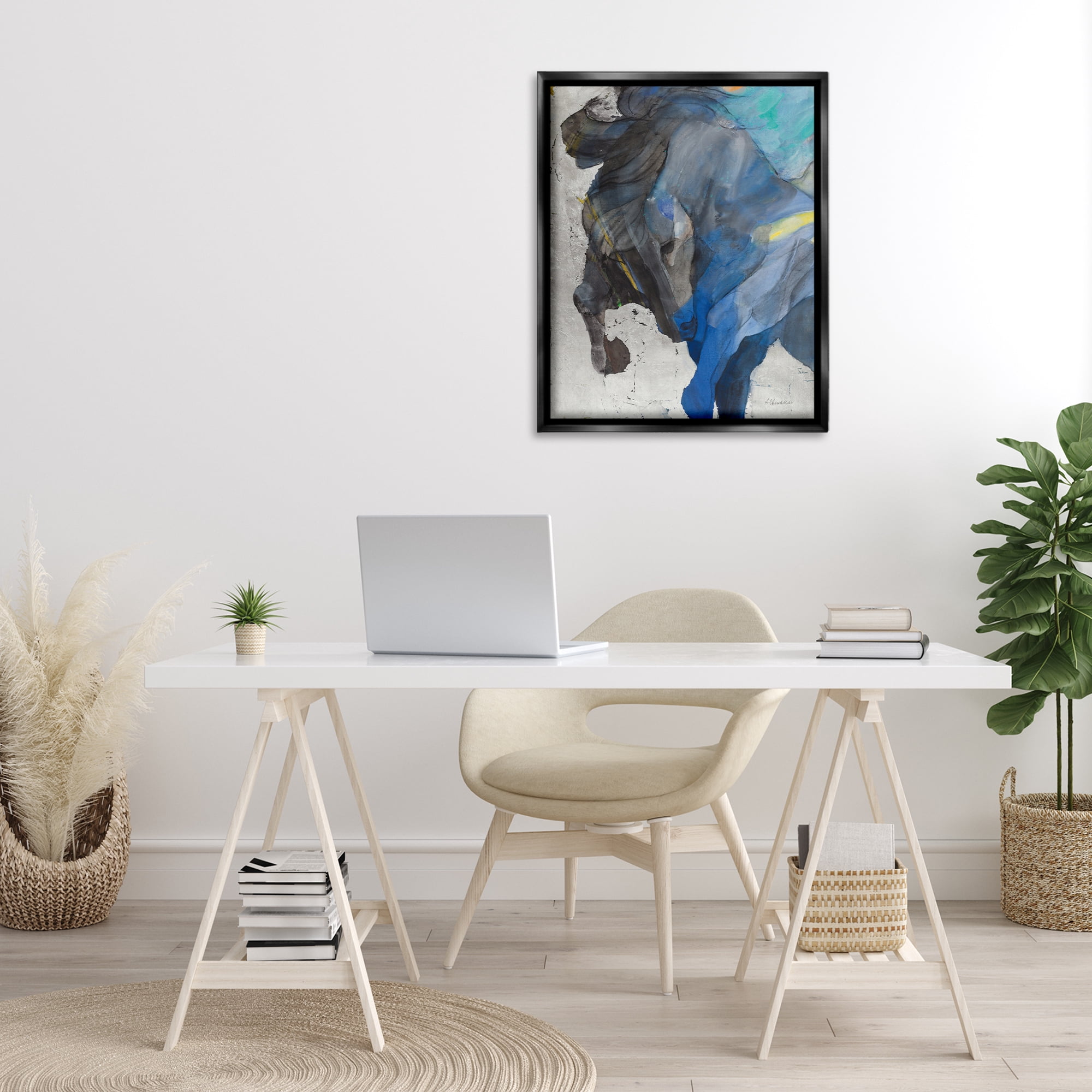 Stupell Industries Majestic Valor Stallion Animals & Insects Painting Black Floater Framed Canvas Art Print Wall Art, 25 x 31