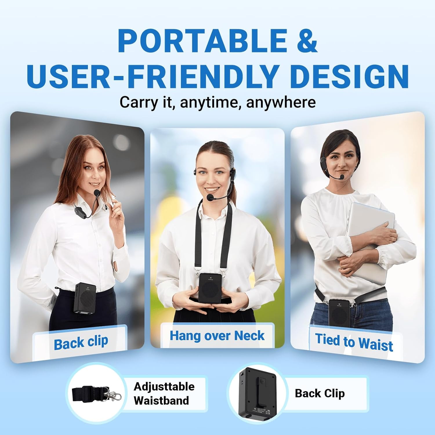 HW HAOWORKS Voice Amplifier Wireless Mic Headset, 15W Personal Voice Amplifiers for Teachers Classroom Tour Guide,Original Sound Ultra Portable-B002