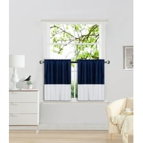 1 SET ANY CURTAIN SEMI SHEER ROD POCKET PANEL 2 TONE SOLID COLORS NAVY / IVORY CAN SEE THRU TREATMENT WINDOW KITCHEN, BATHROOM SIZE 30" WIDE X 36" LENGTH