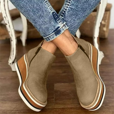 

Womens Boots Ankle Women s Zipper Heel Wedge Size Fashion Side Solid Boots Plus Color Platform women s boots Beige 8 Boots for Women