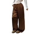 thumbnail image 3 of Fiaer Women Leopard Satin Pajamas Pants High Waisted Trendy Sleepwear Trousers Wide Leg Baggy Casual Comfort Lace up Pjs Slacks Brown S, 3 of 9