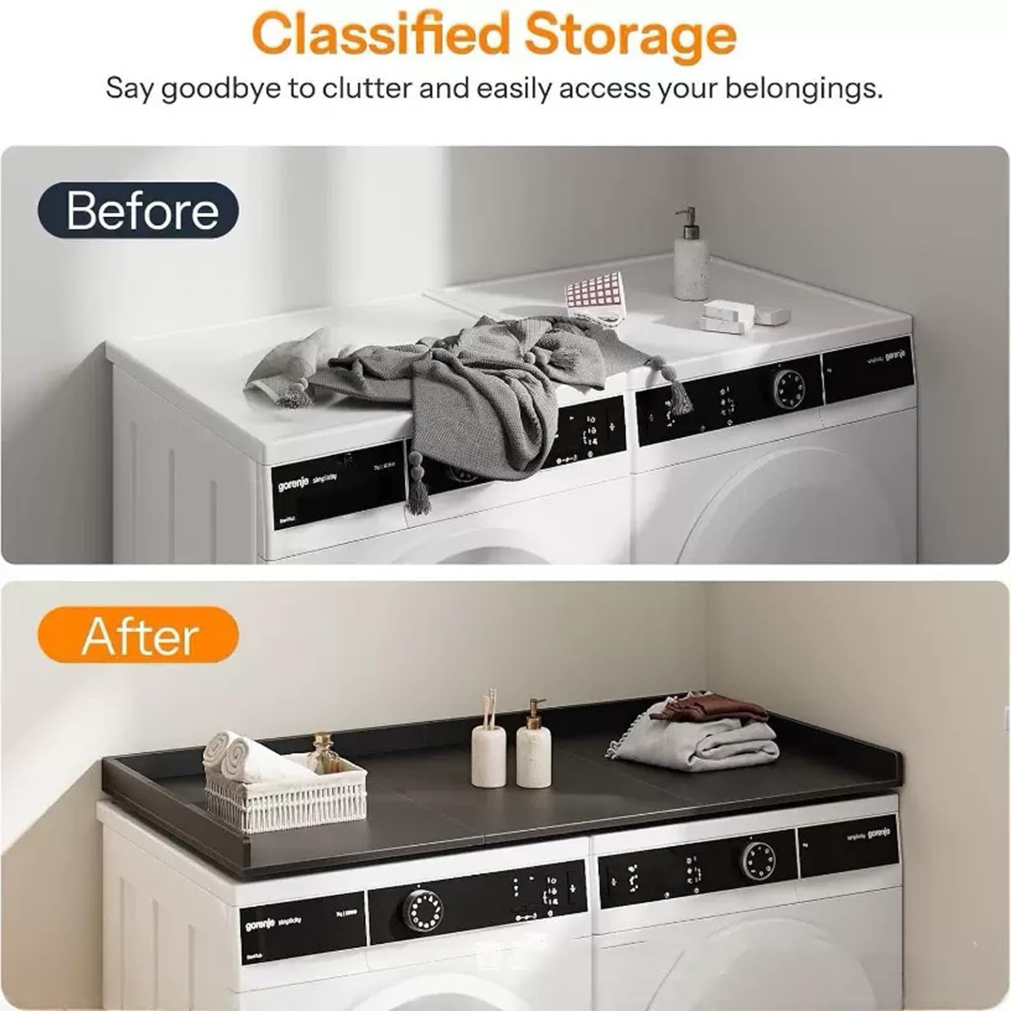Hanobe Washer Dryer Countertop with Edge : Wood Laundry Countertop - Over Washer and Dryer for Room
