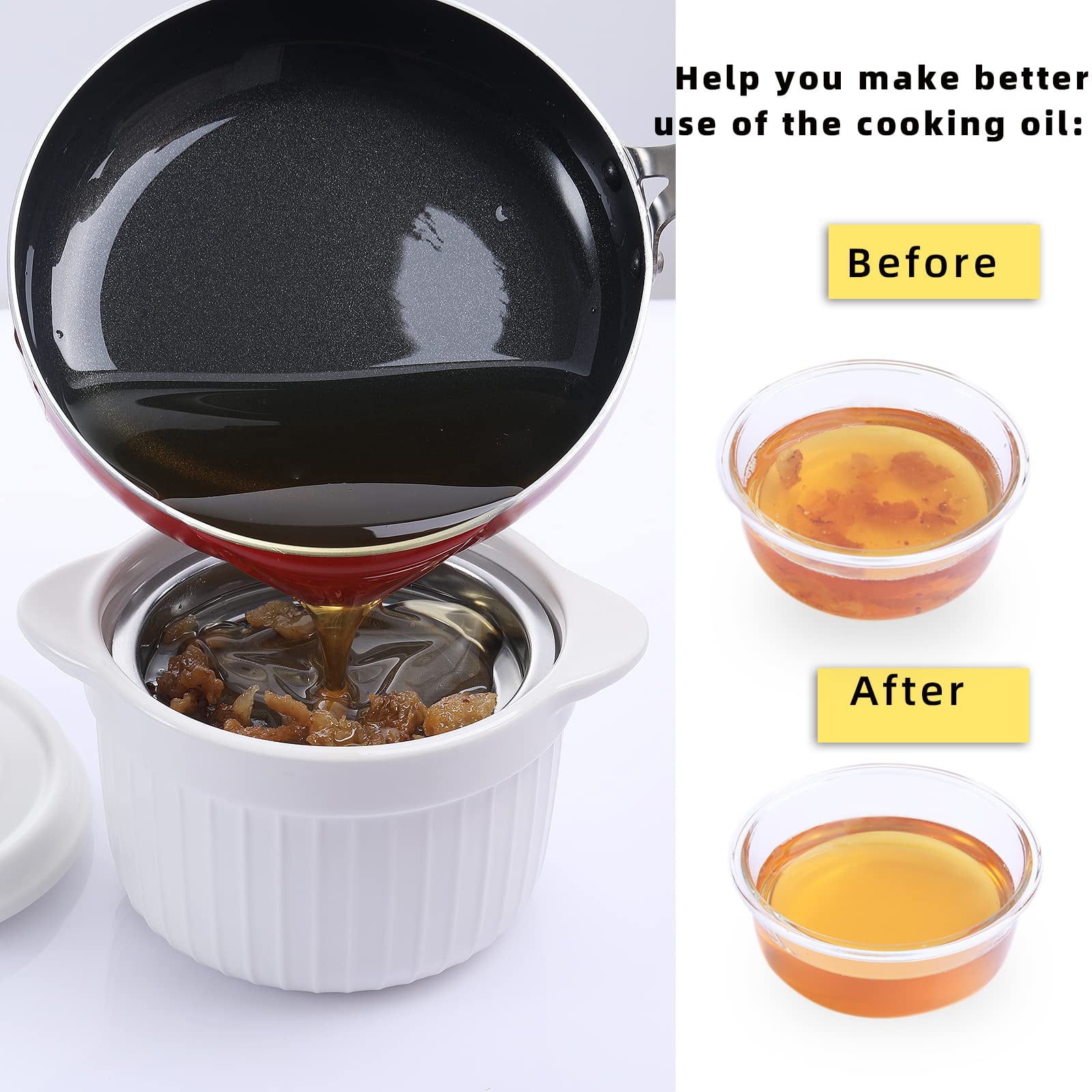dgudgu Bacon Grease Container with Strainer and Lid Ceramic Kitchen Grease Container Mushroom Bacon Grease Can Grease Holder for Kitchen Bacon