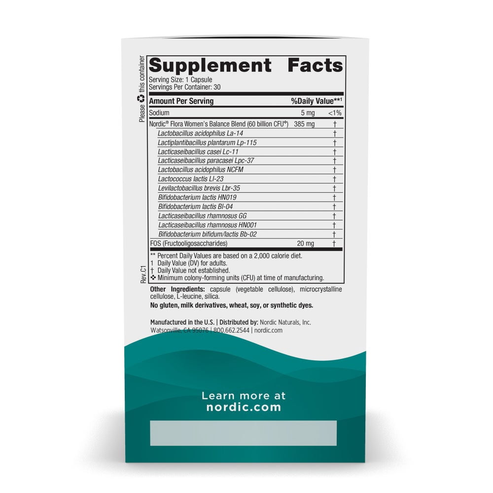 Nordic Naturals Nordic Flora Probiotic Women's Balance, Capsules, Vegan, 30 Ct