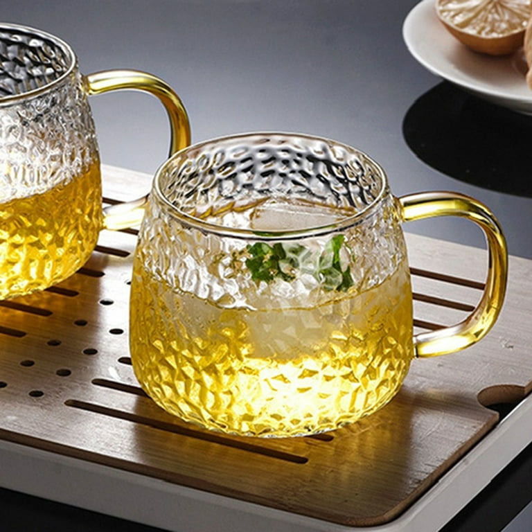 Hammered Pattern Glass Pitcher And Glass Cups, High Borosilicate