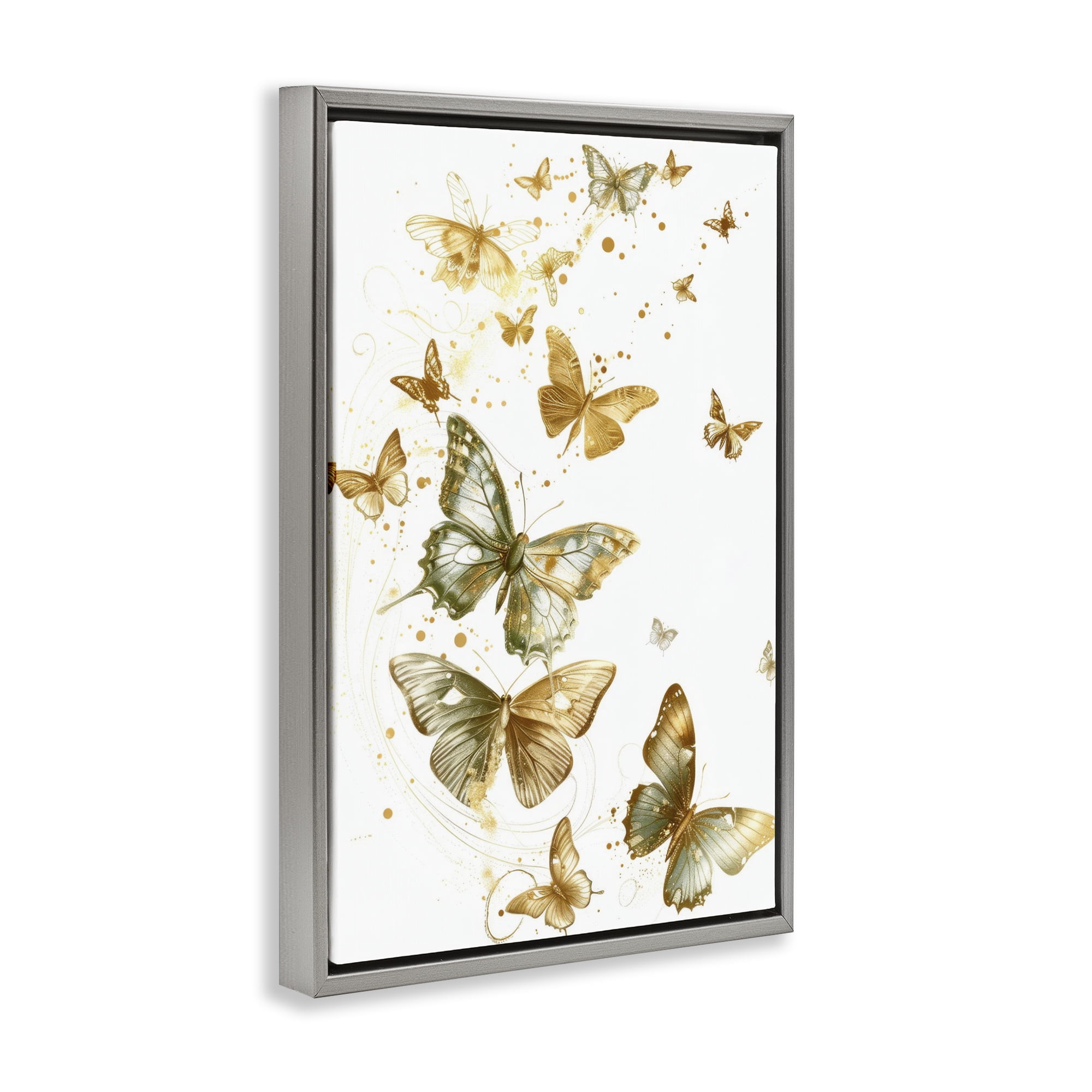 Stupell Industries Butterfly Trail with Speckles Insects Painting Gray Floater Framed Canvas Art Print Wall Art, 17 x 25