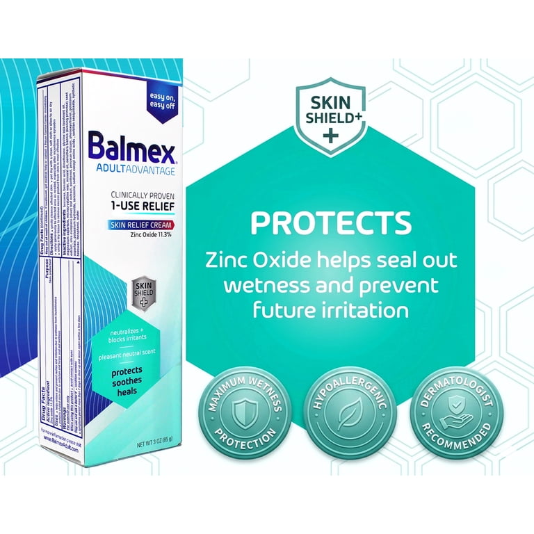 Balmex Adult Rash Cream, 3oz Pack of 3, Zinc Oxide Skin Barrier