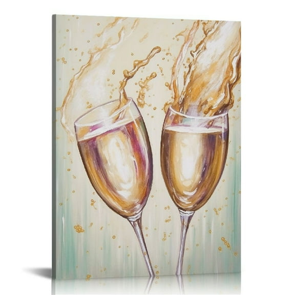 COMIO  Wine Glass Canvas Wall Art Wine Picture Decor Rustic Wine Bar Pictures Wall Decor Yellow Wine Glass Champagne Wine Cups Goblet Abstract Painting Canvas