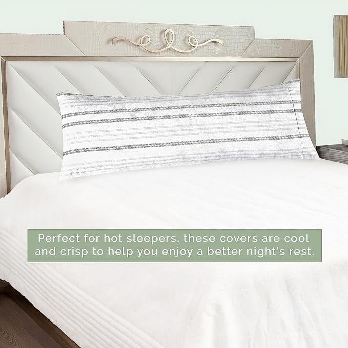Elegant Comfort Striped Print Body Pillowcase, 1500 Series Hotel Quality Microfiber, Soft and Smooth with Hidden Zipper Closure, Body Pillowcase, Traci Gray