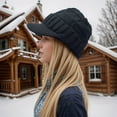 thumbnail image 2 of Riforla Women Solid Winter Outdoor Hat Peaked Cap Cover Knitted Hat Bomber Hats Black, 2 of 5