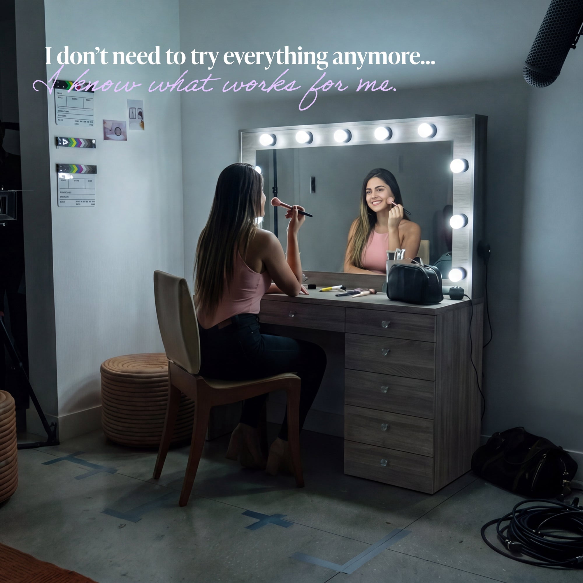 Ember Interiors Peggy Modern Large Greige Vanity Desk with Lighted Mirror, 7 Drawers, Power Outlet with USB Type-C and Crystal Knobs