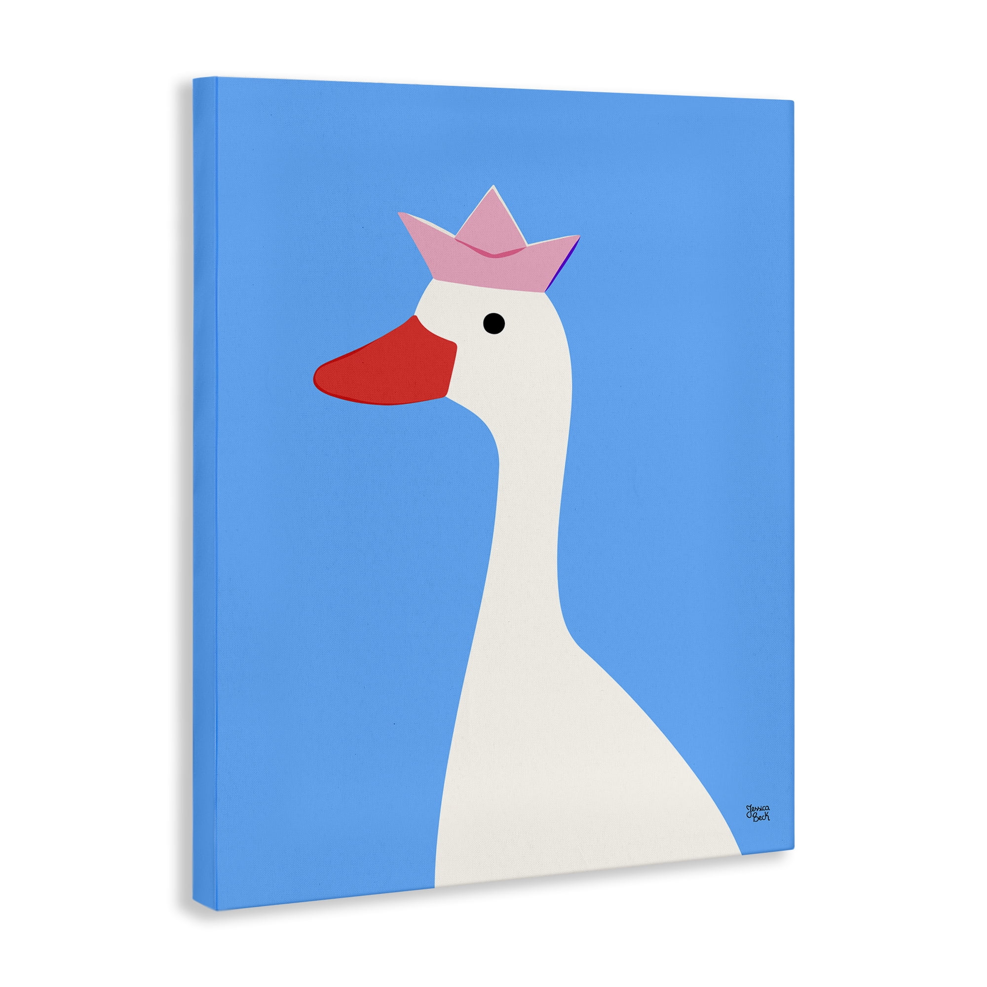 Stupell Industries Crowned Goose on Blue Animals Painting Wrapped Canvas Art Print Wall Art, 24 x 30