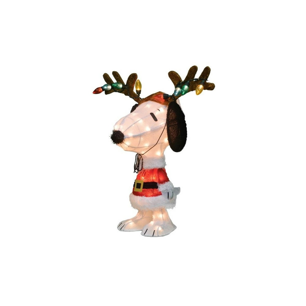 26" Peanuts 3D LED Lights PreLit Yard Art Décor Snoopy Wearing Antlers and Santa Coat Walmart