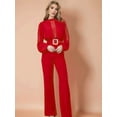 thumbnail image 3 of Women Elegant Jumpsuit Formal Sex-Y High Necked Long Sleeved Casual Straight Pantsbusiness Party Jumpsuit Red M, 3 of 8