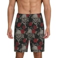 thumbnail image 2 of Daiia Skull and Red Roses Mens Woven Stretch Pajama Short,Short Pajama Pants-3X-Large, 2 of 9