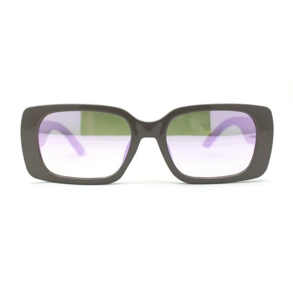 Minimal Color Mirror Mod Narrow Rectangle Plastic Sunglasses Grey Purple Mirror