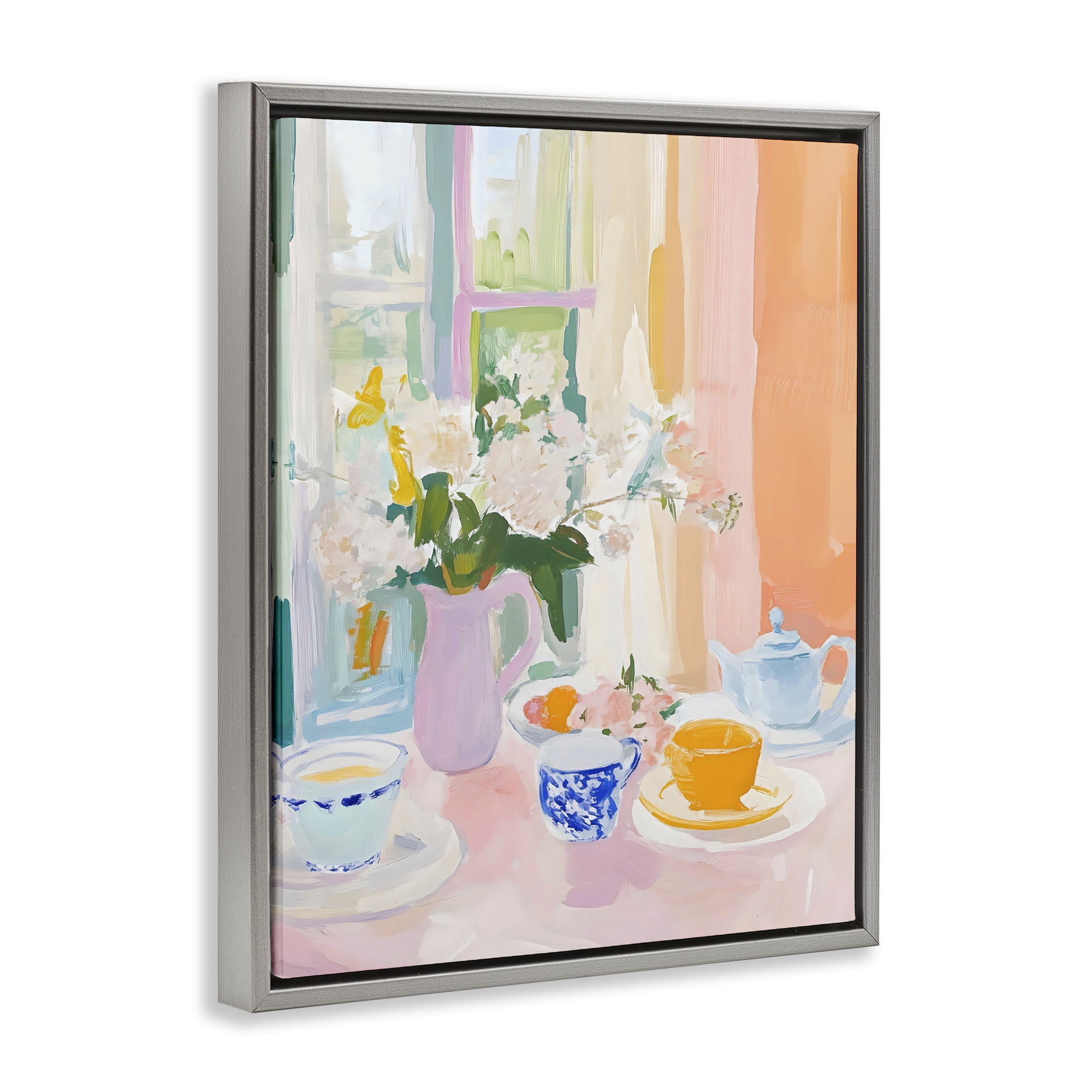 Stupell Industries Breakfast Still Life Abstraction Gray Framed Floater Canvas Wall Art, design by The Prints Vibe