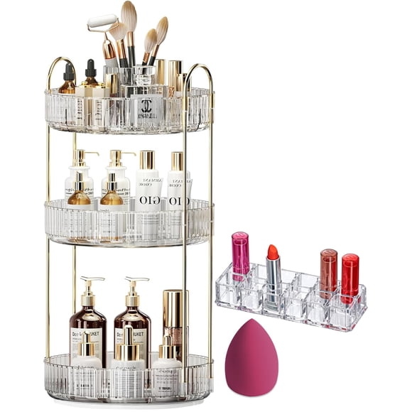 Organizador de Maquillaje Giratorio de 360 °, Organizador de Pintalabios, Esponja Maquillaje, Adecuado para Encimeras de Bormitorio, Baño y Tocador