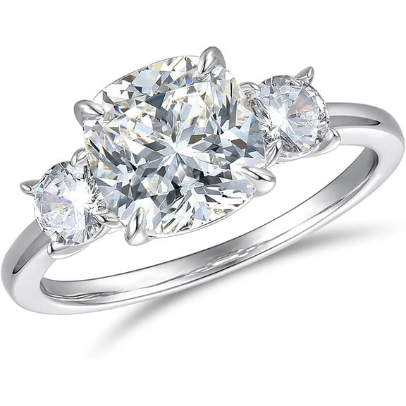 Dainty Cushion Cut Moissanite Ring 3 Ct Engagement Ring Three Stone White Gold Promise Anniversary Gift