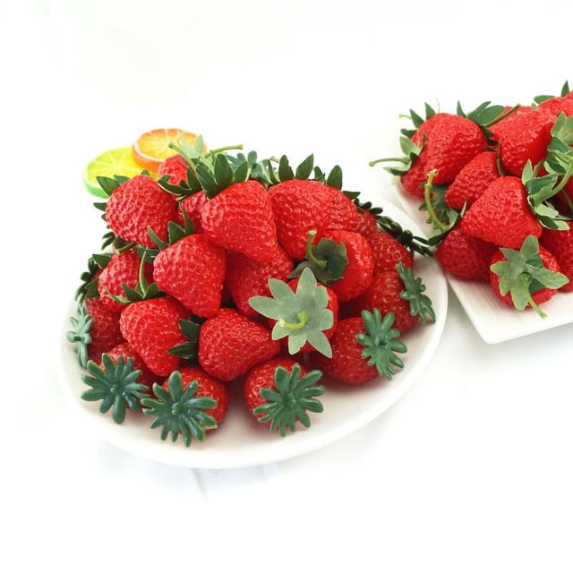 Simulación de modelo de fresa, decoración de fruta falsa de plástico, accesorios de fondo para fotografía, materiales de decoración DIY, 50 piezas