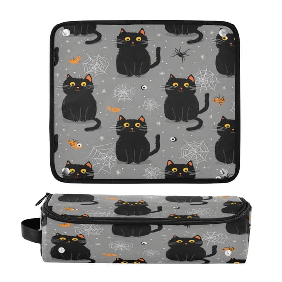 Hair Tools Travel Bag Heat-Resistant Curling Iron Organizer Bag with Detachable Heatproof Mat Travel Storage Case Black Cat and Spider Web
