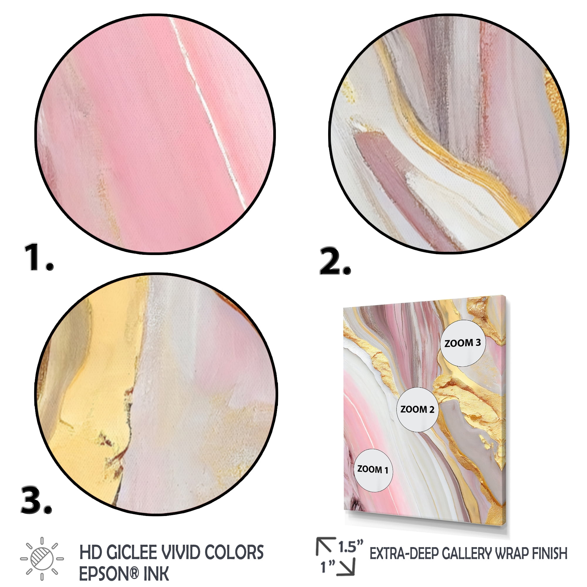 Designart Pink And Gold Marble Abstract III Canvas Wall Art